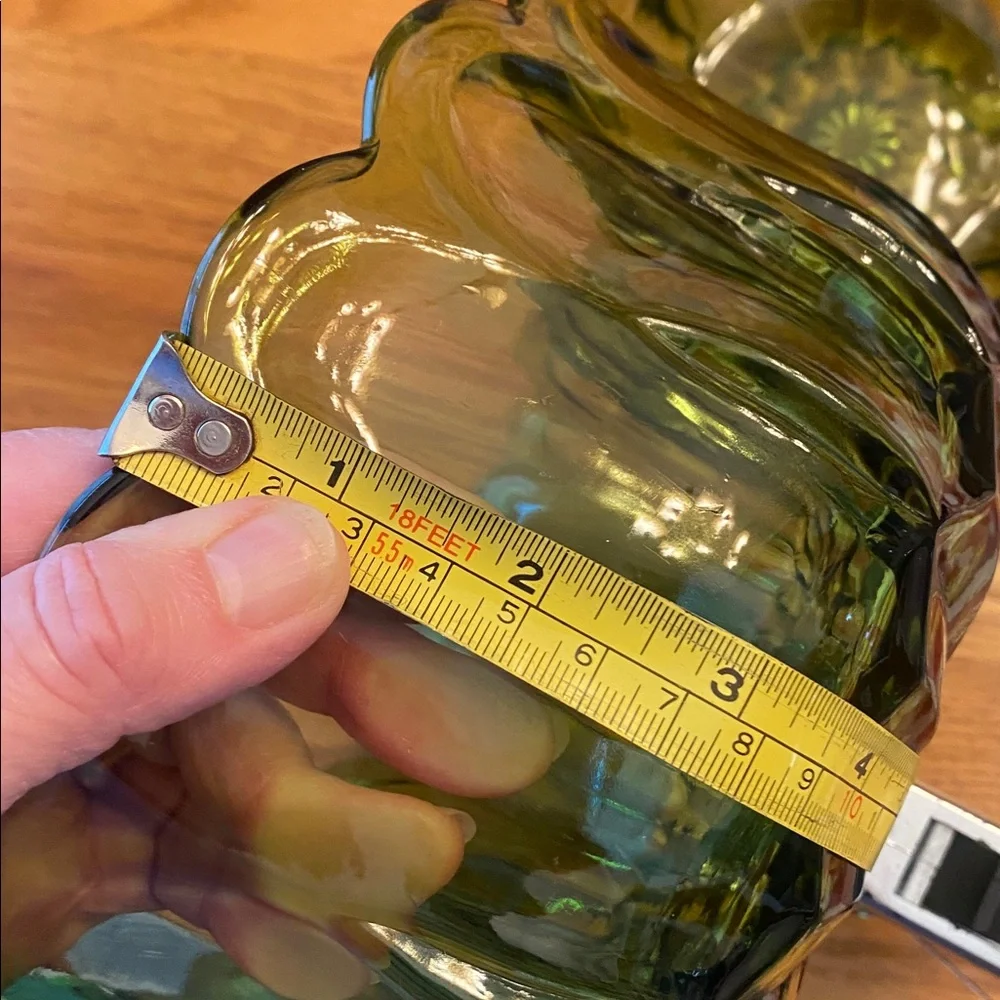 Vintage Indiana Mid Century Green Scallop Set of (4) Total, Green Glass Bowls